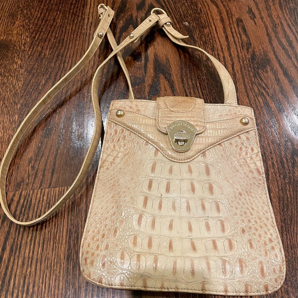 Brahmin Marley Croc Leather Embossed Crossbody Bag Cream Tan - Excellent!